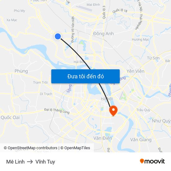 Mê Linh to Vĩnh Tuy map