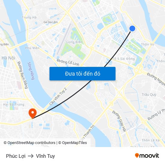 Phúc Lợi to Vĩnh Tuy map
