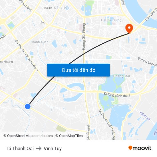 Tả Thanh Oai to Vĩnh Tuy map