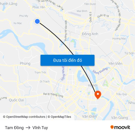 Tam Đồng to Vĩnh Tuy map