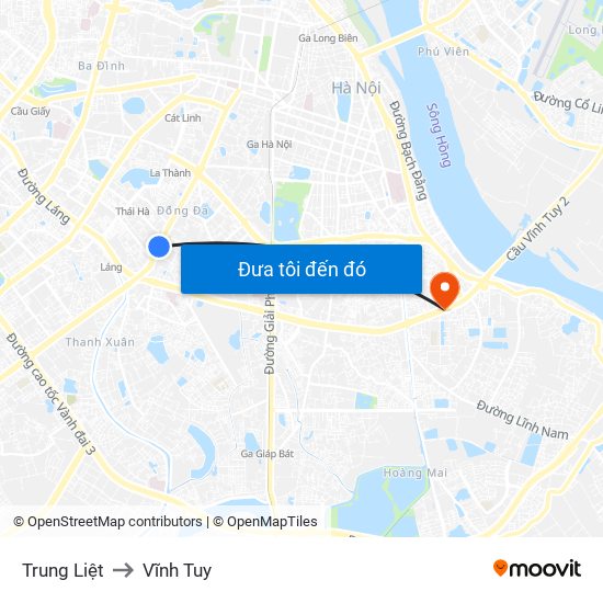 Trung Liệt to Vĩnh Tuy map