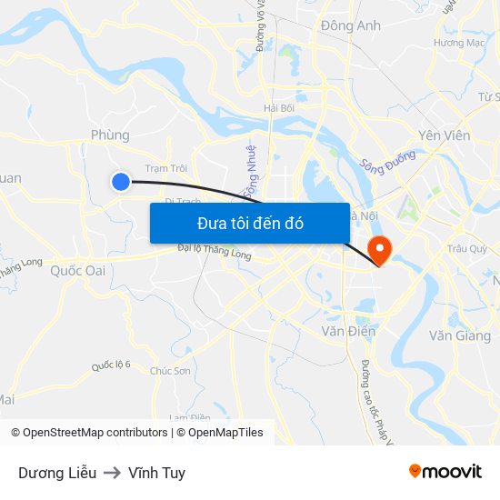 Dương Liễu to Vĩnh Tuy map