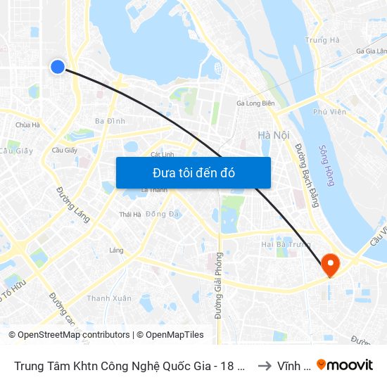 Trung Tâm Khtn Công Nghệ Quốc Gia - 18 Hoàng Quốc Việt to Vĩnh Tuy map