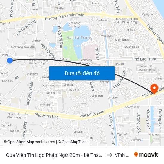 Qua Viện Tin Học Pháp Ngữ 20m - Lê Thanh Nghị to Vĩnh Tuy map