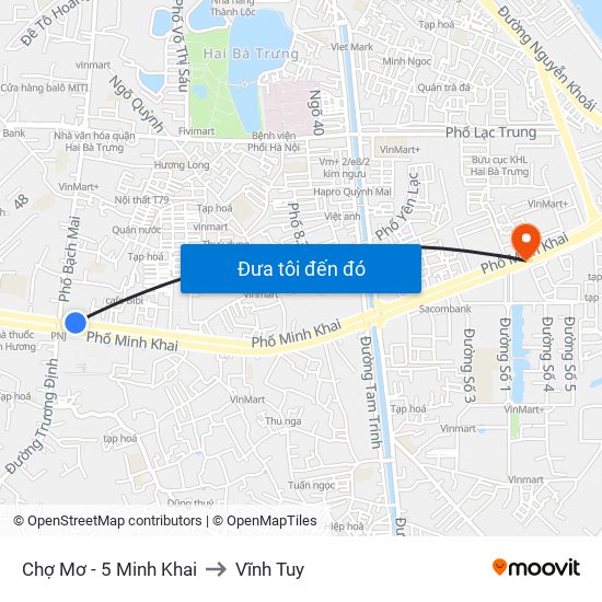 Chợ Mơ - 5 Minh Khai to Vĩnh Tuy map