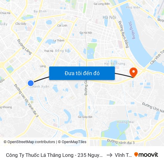 Công Ty Thuốc Lá Thăng Long - 235 Nguyễn Trãi to Vĩnh Tuy map