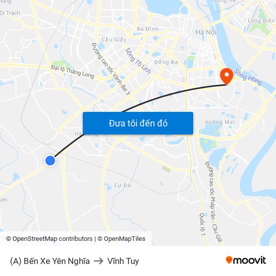 (A) Bến Xe Yên Nghĩa to Vĩnh Tuy map