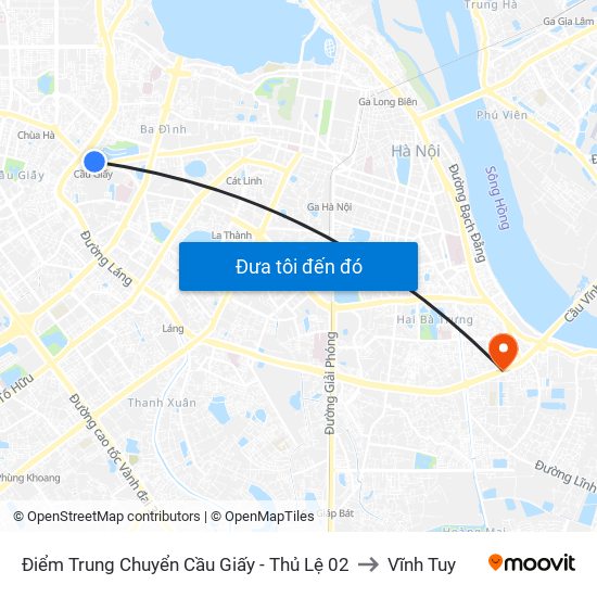 Điểm Trung Chuyển Cầu Giấy - Thủ Lệ 02 to Vĩnh Tuy map