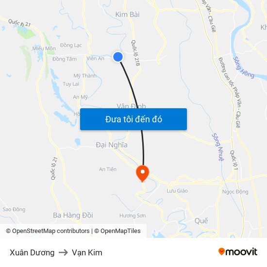 Xuân Dương to Vạn Kim map