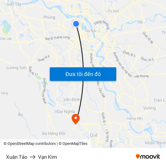 Xuân Tảo to Vạn Kim map