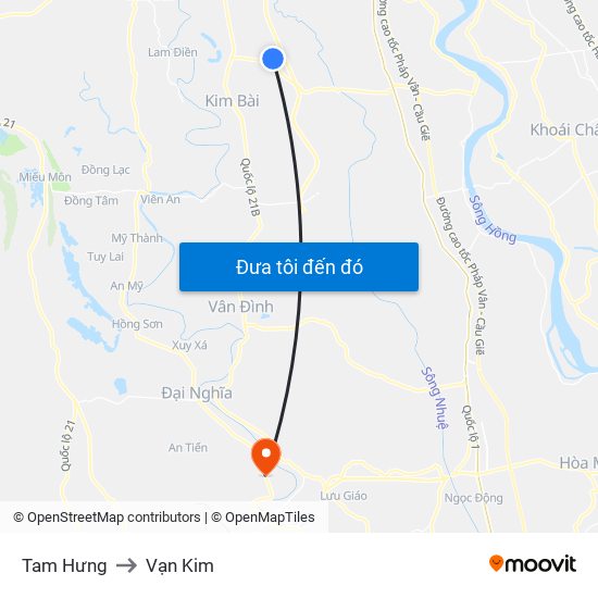 Tam Hưng to Vạn Kim map