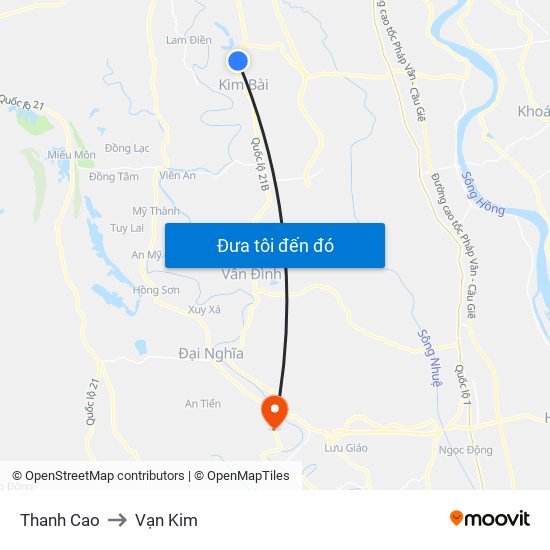 Thanh Cao to Vạn Kim map