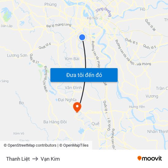 Thanh Liệt to Vạn Kim map