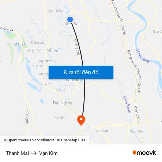 Thanh Mai to Vạn Kim map