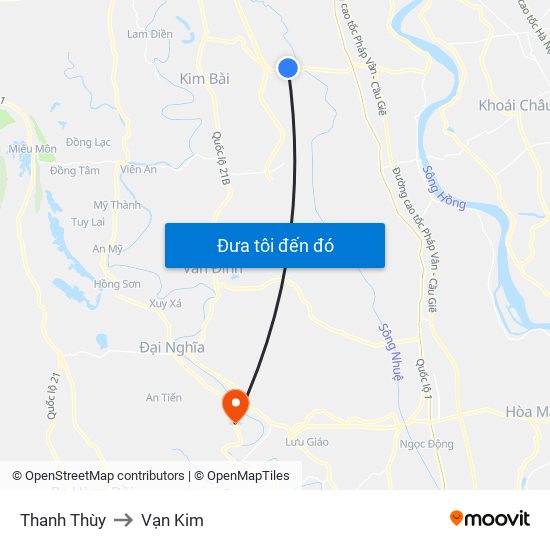 Thanh Thùy to Vạn Kim map