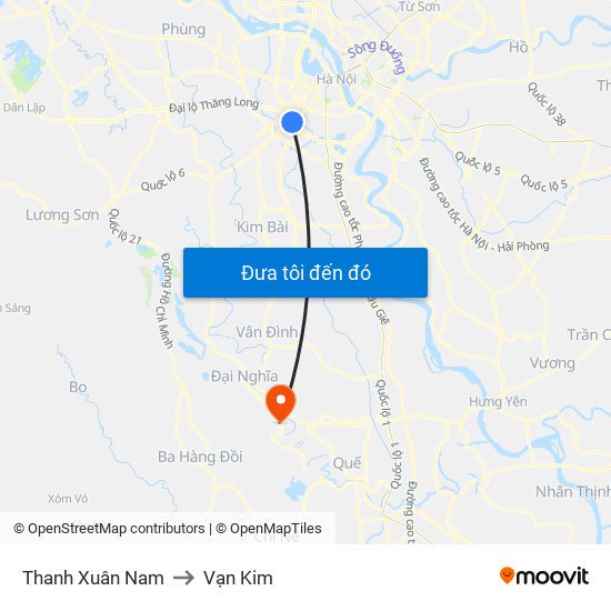 Thanh Xuân Nam to Vạn Kim map