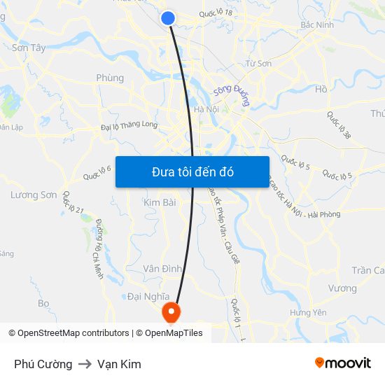 Phú Cường to Vạn Kim map