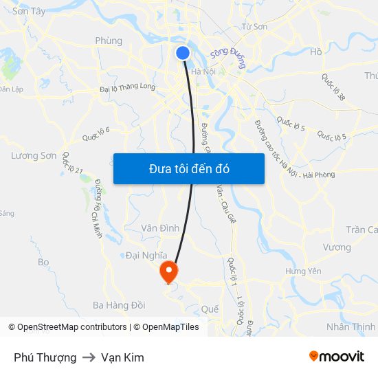 Phú Thượng to Vạn Kim map