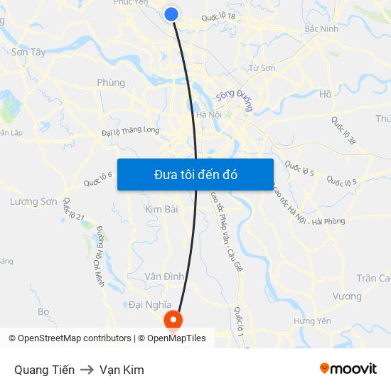 Quang Tiến to Vạn Kim map
