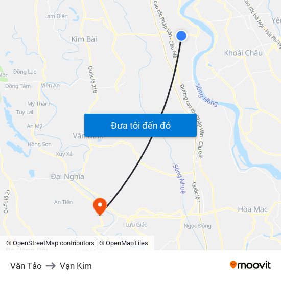 Vân Tảo to Vạn Kim map