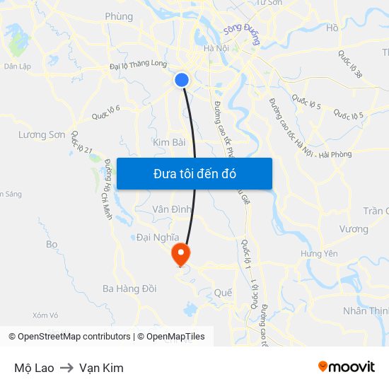 Mộ Lao to Vạn Kim map