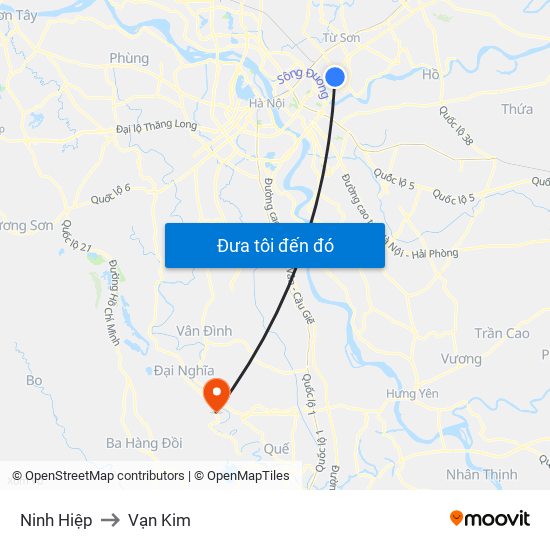 Ninh Hiệp to Vạn Kim map