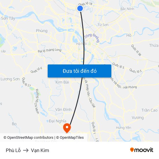 Phù Lỗ to Vạn Kim map