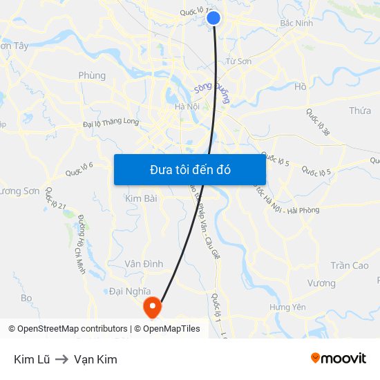 Kim Lũ to Vạn Kim map