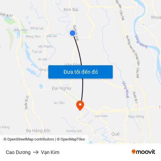 Cao Dương to Vạn Kim map