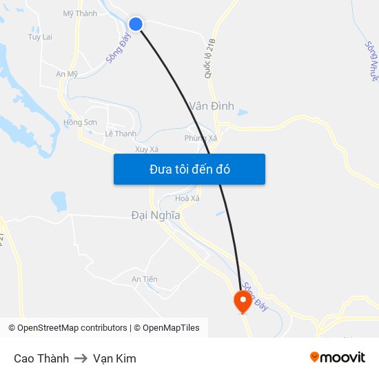 Cao Thành to Vạn Kim map