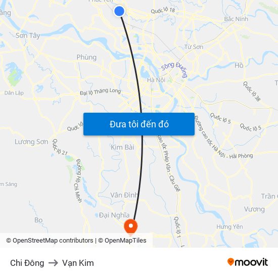 Chi Đông to Vạn Kim map