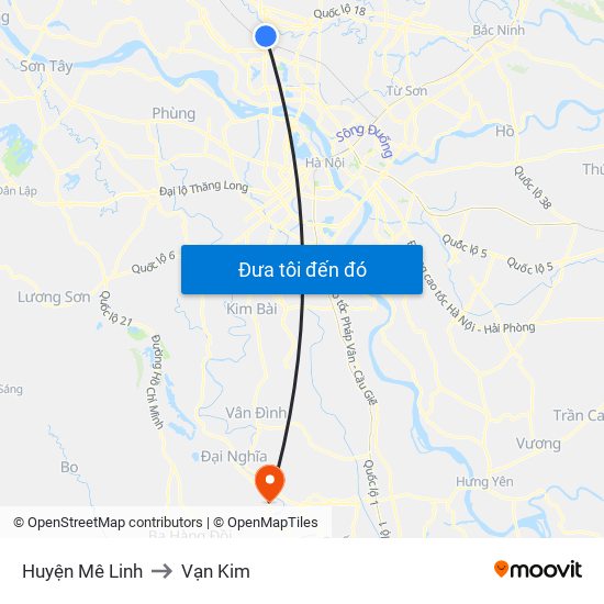 Huyện Mê Linh to Vạn Kim map