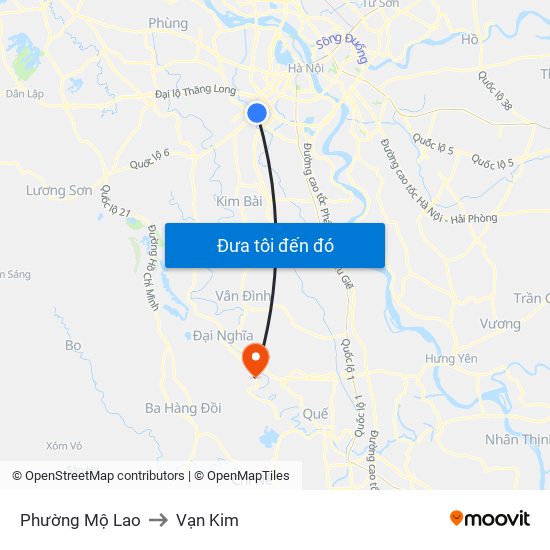 Phường Mộ Lao to Vạn Kim map