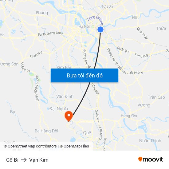 Cổ Bi to Vạn Kim map