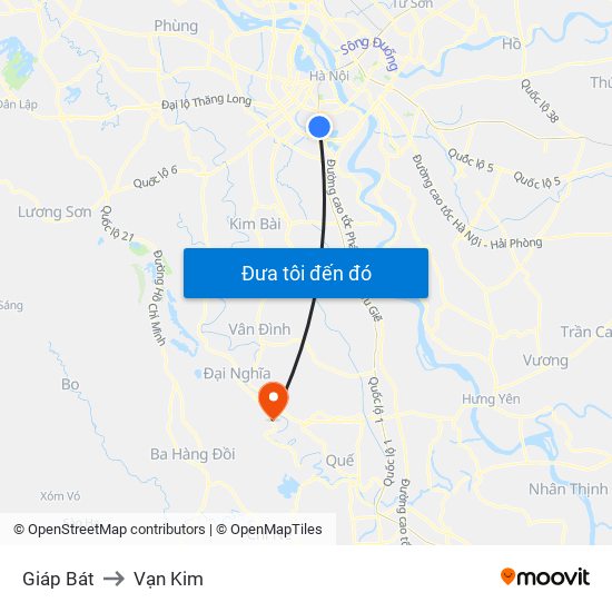 Giáp Bát to Vạn Kim map