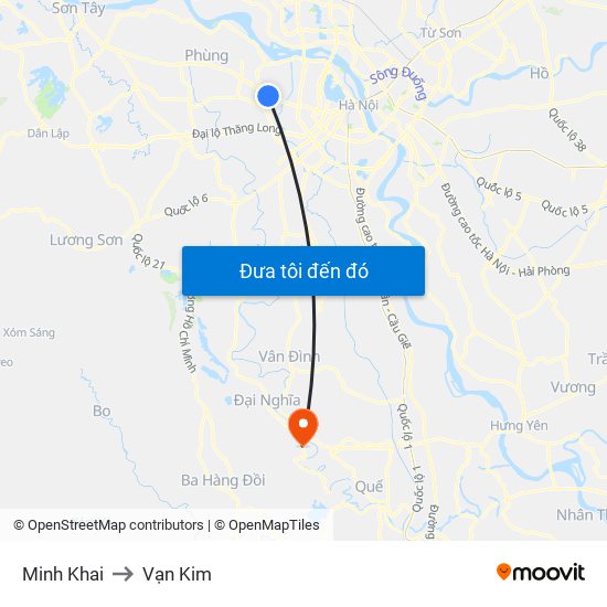 Minh Khai to Vạn Kim map