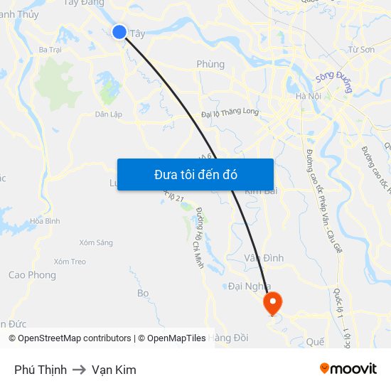 Phú Thịnh to Vạn Kim map