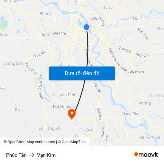 Phúc Tân to Vạn Kim map