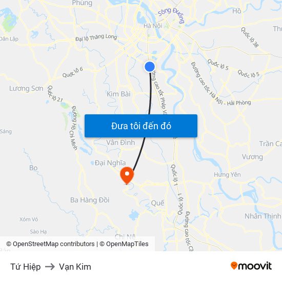 Tứ Hiệp to Vạn Kim map