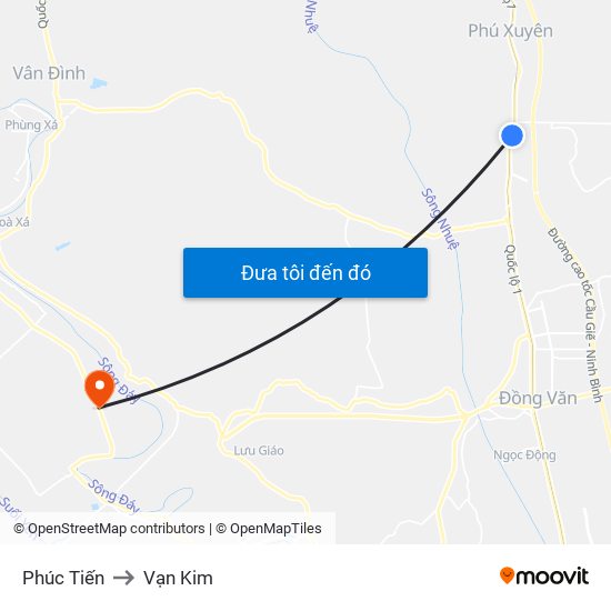 Phúc Tiến to Vạn Kim map