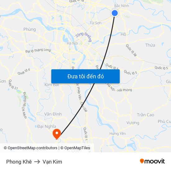 Phong Khê to Vạn Kim map
