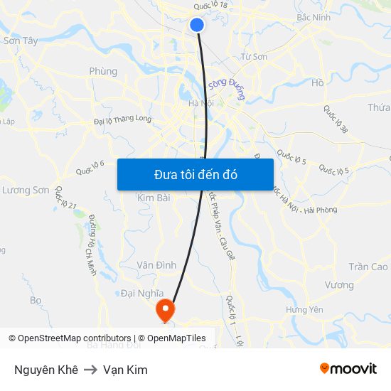 Nguyên Khê to Vạn Kim map