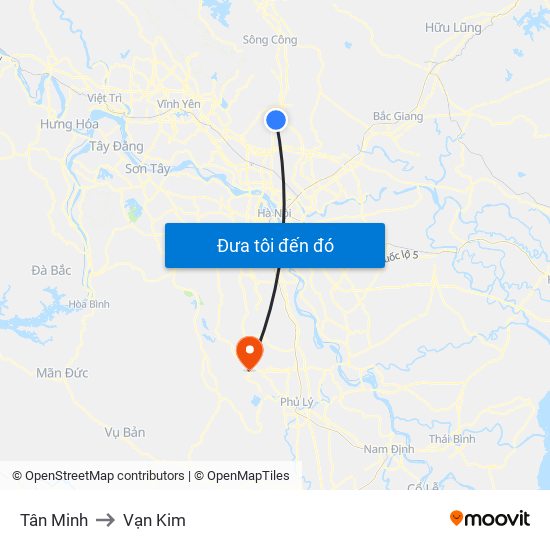 Tân Minh to Vạn Kim map