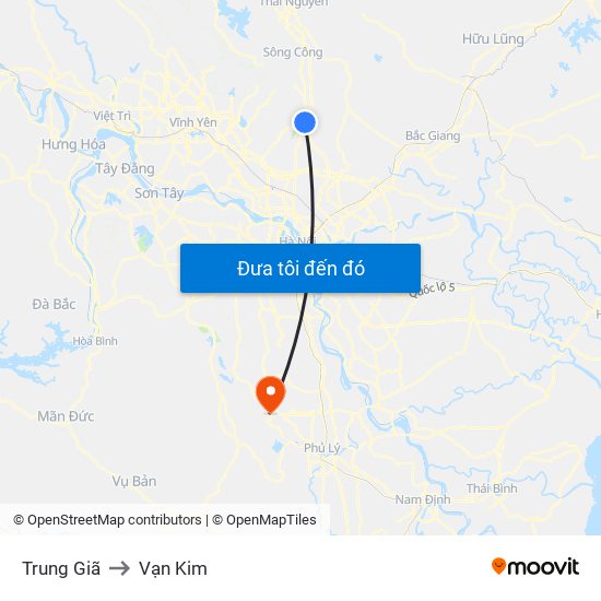 Trung Giã to Vạn Kim map