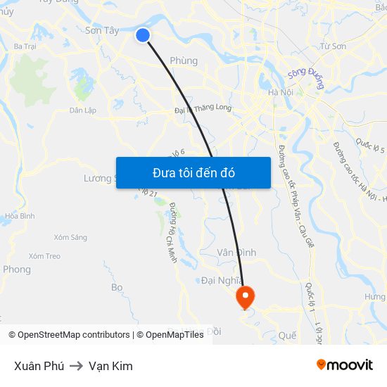 Xuân Phú to Vạn Kim map