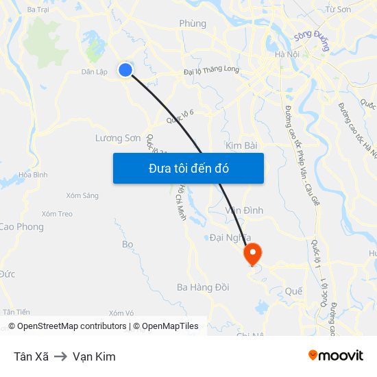 Tân Xã to Vạn Kim map