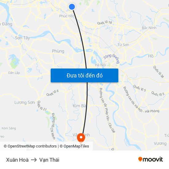 Xuân Hoà to Vạn Thái map