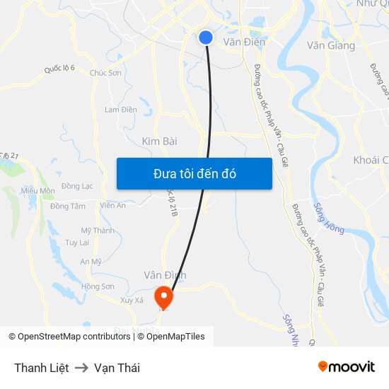 Thanh Liệt to Vạn Thái map