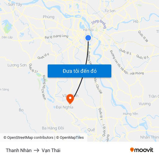 Thanh Nhàn to Vạn Thái map