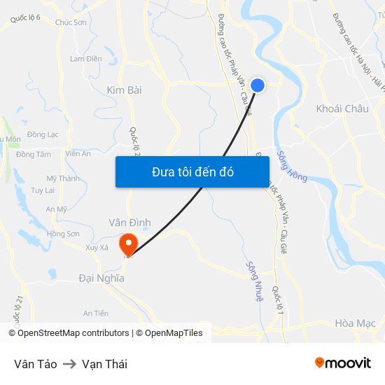 Vân Tảo to Vạn Thái map